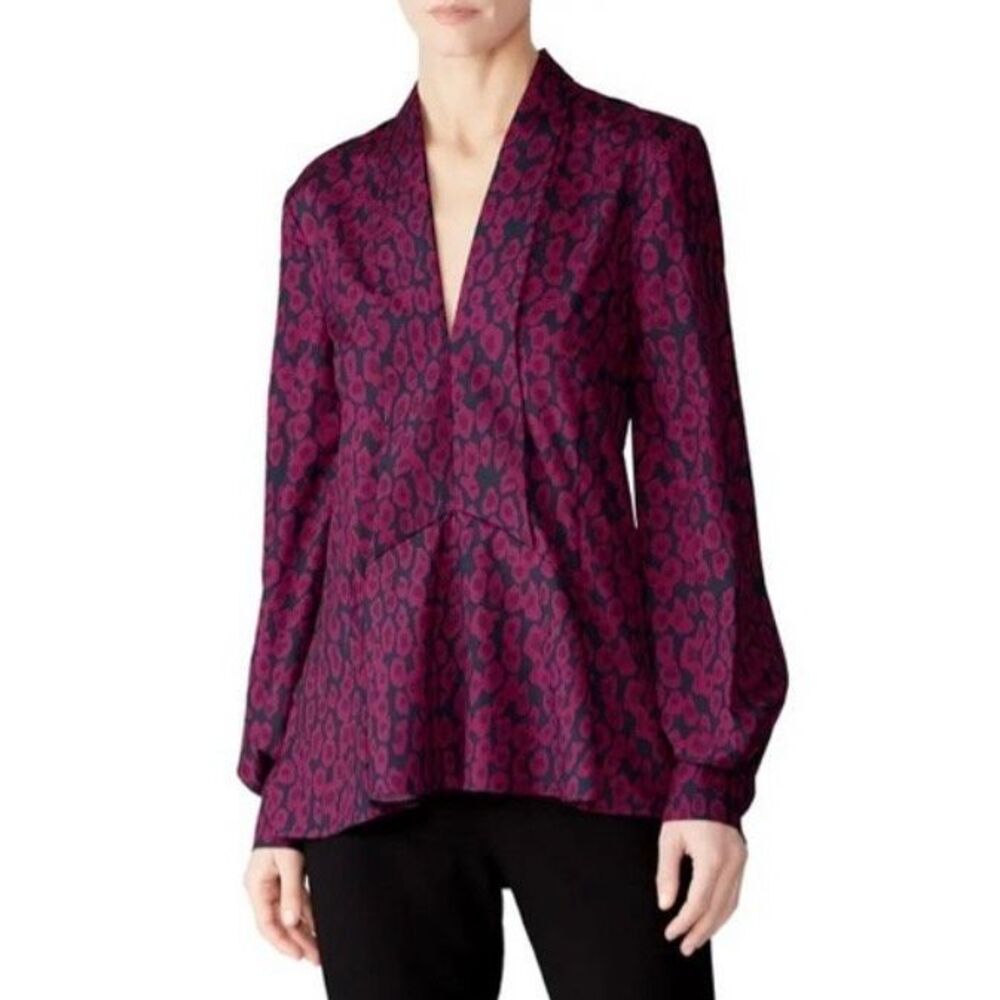 Derek Lam Collective Bishop Animal Print Structured Blouse 48/12